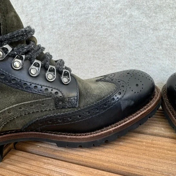 Frye George Adirondack Mens 8.5 Suede Leather Wingtip Lace Up Boots Olive Black - Picture 10 of 16
